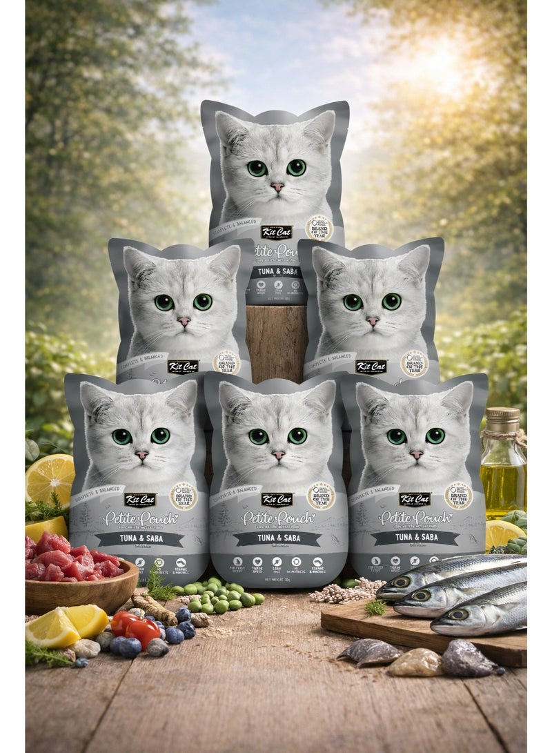 Petite Pouch Tuna & Saba Complete & Balanced Premium Wet Cat Food 70g (Pack of 6)